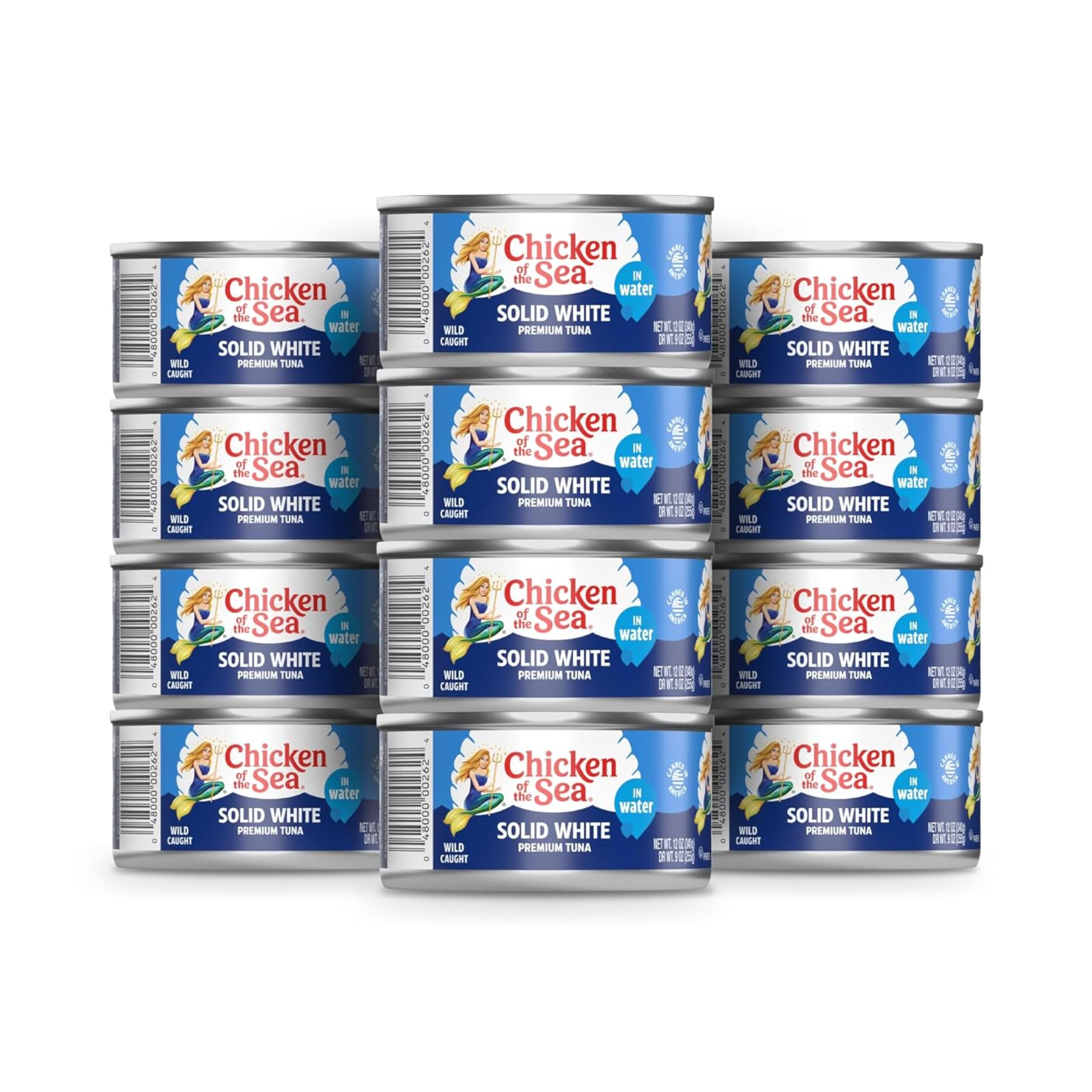 Chicken of the Sea wild-caught albacore tuna in water, solid filet close-up, protein-rich meal option.