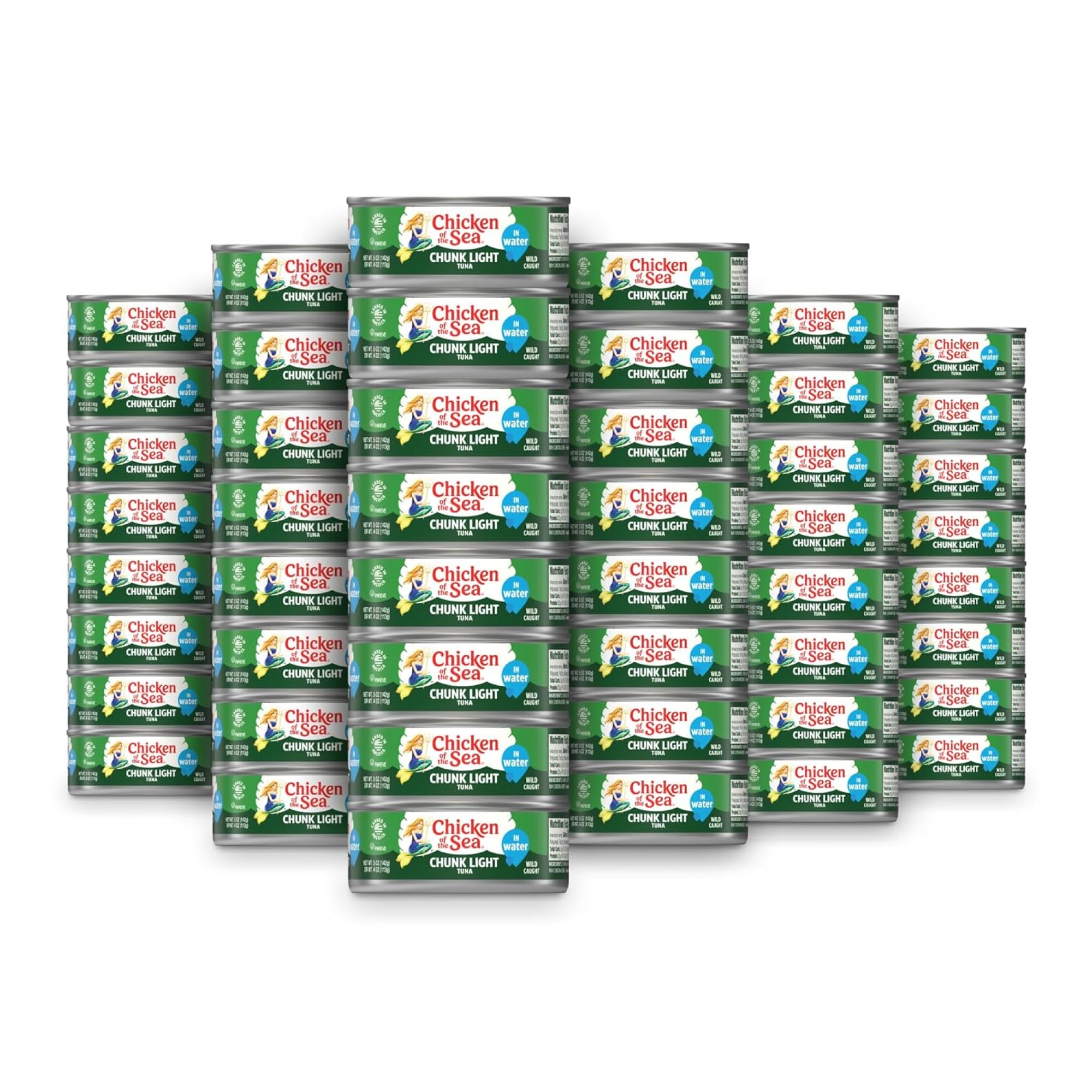 Chicken of the Sea tuna in water can, top view, perfect for quick, protein-packed meals.