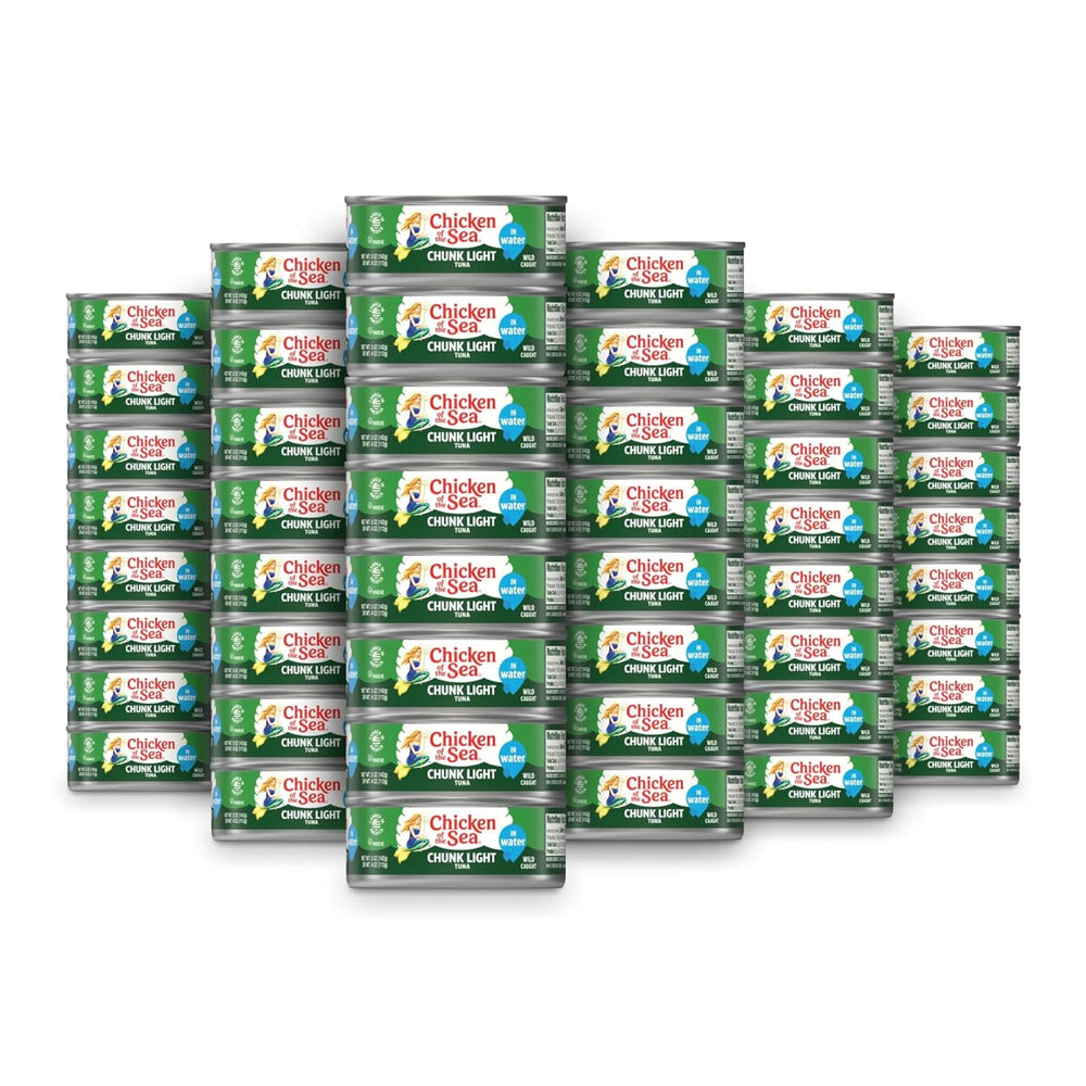 Chicken of the Sea tuna in water can, top view, perfect for quick, protein-packed meals.