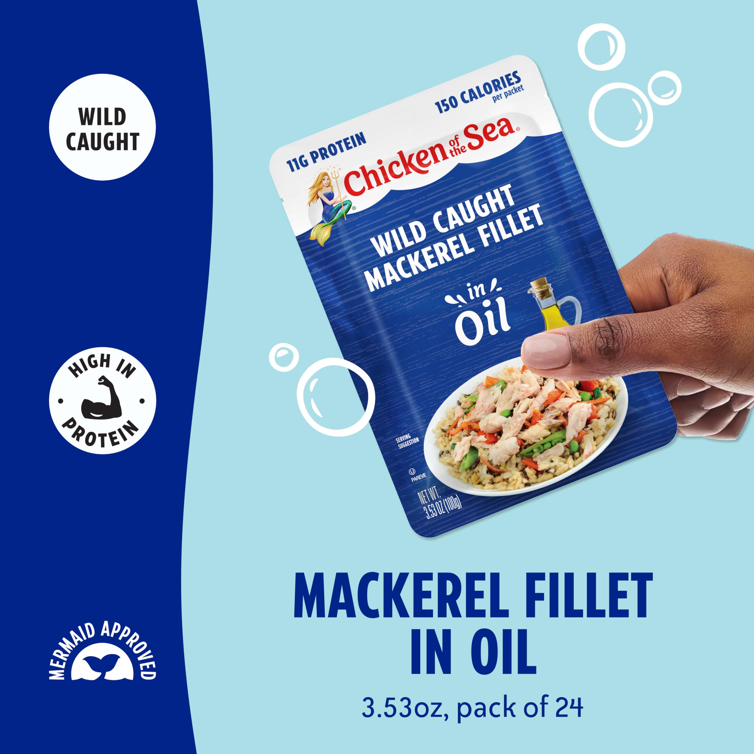 Chicken of the Sea Wild-Caught Mackerel in Oil ready-to-use protein.