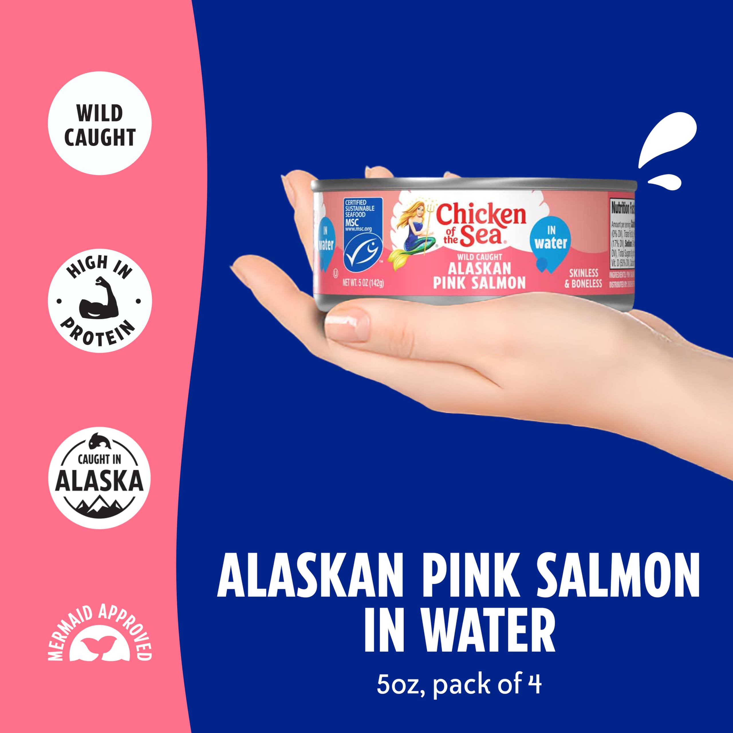 Chicken of the Sea wild-caught pink salmon in water supports lean protein meals.