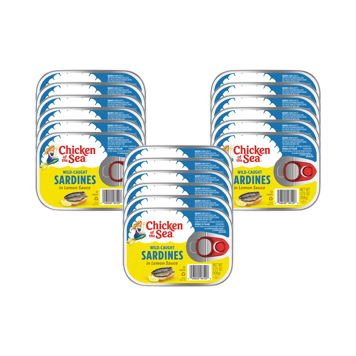 Chicken of the Sea wild-caught sardines in lemon sauce can, high-protein meal booster.