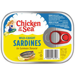 Chicken of the Sea wild-caught sardines with lemon sauce on a plate, perfect topping.