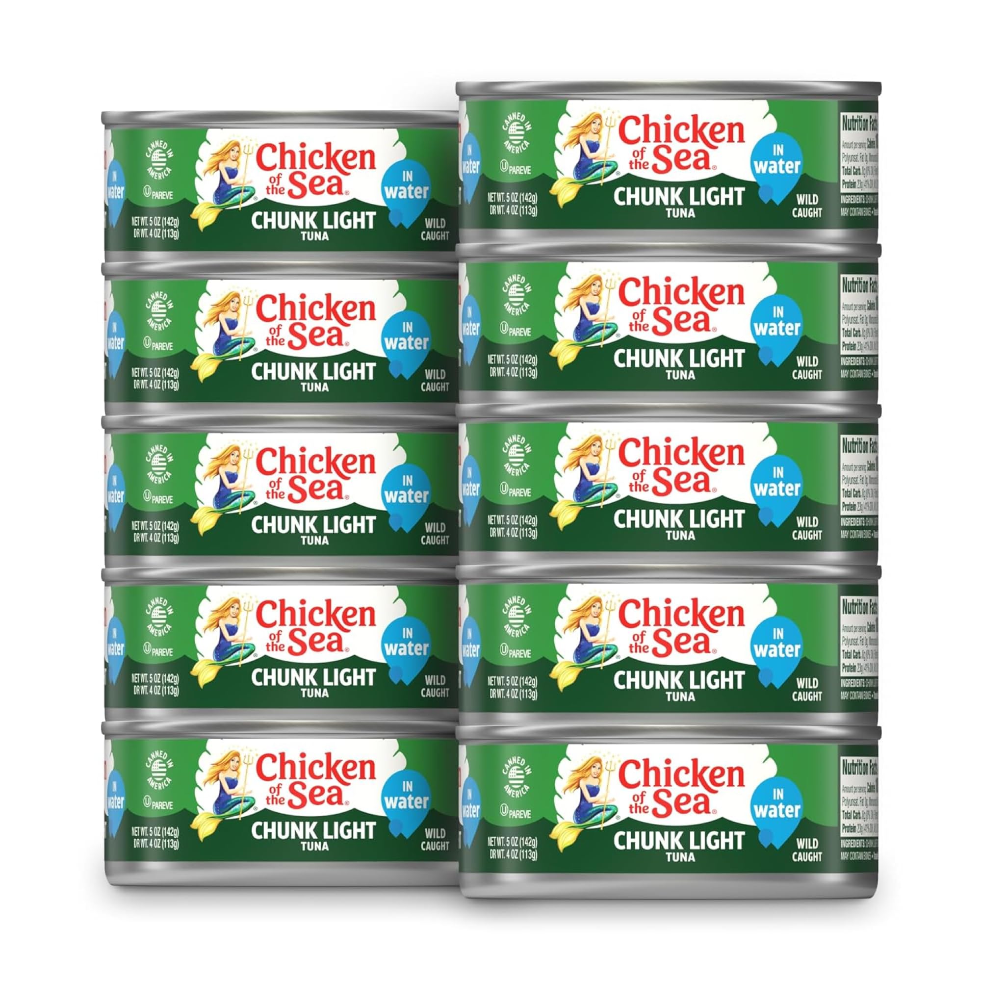 Chicken of the Sea wild-caught tuna in water can for fresh flavor and protein.