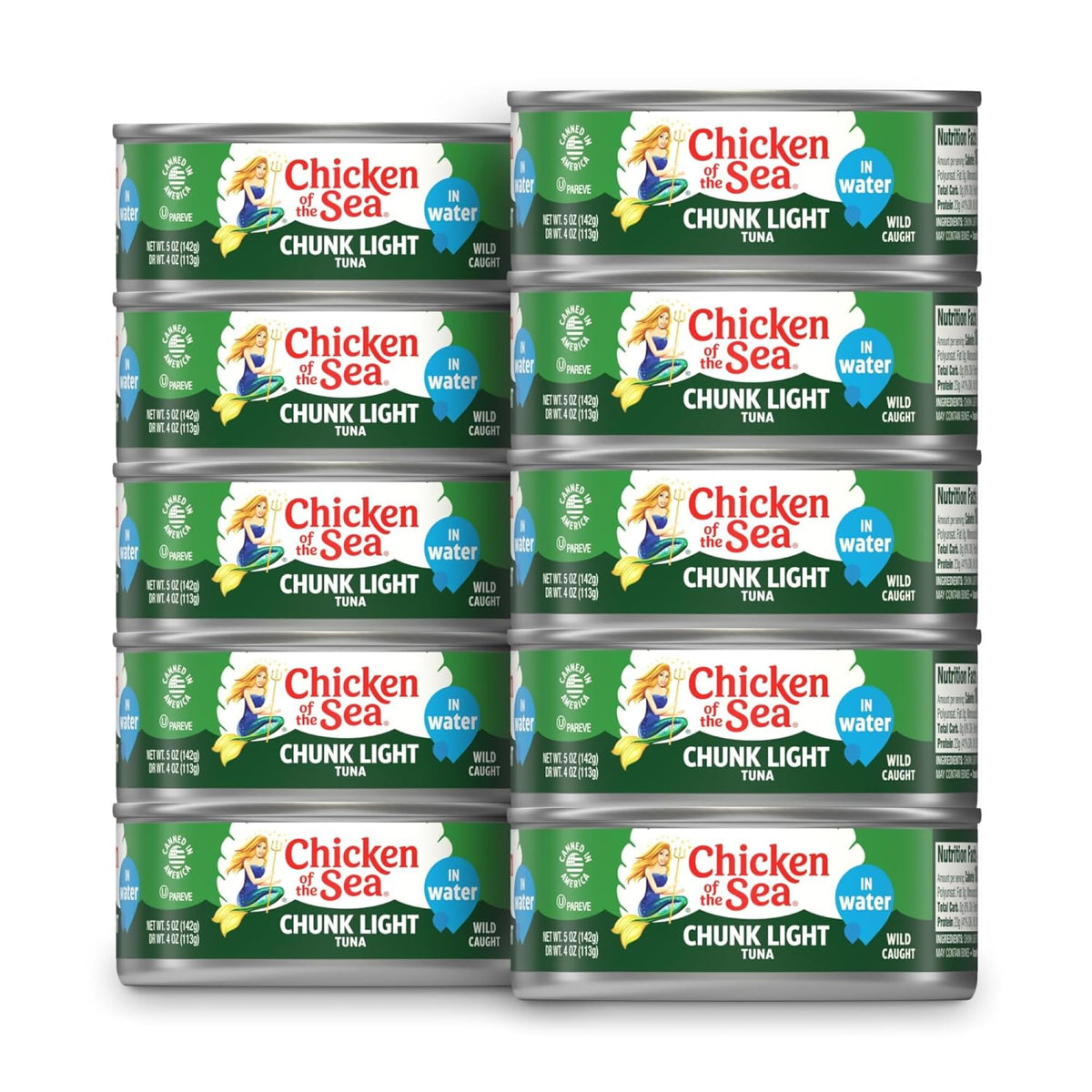Chicken of the Sea wild-caught tuna in water can for fresh flavor and protein.