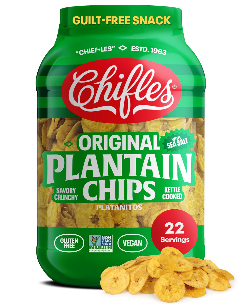 Chifles Original Sea Salt tub front showing a crunchy, shareable snack.