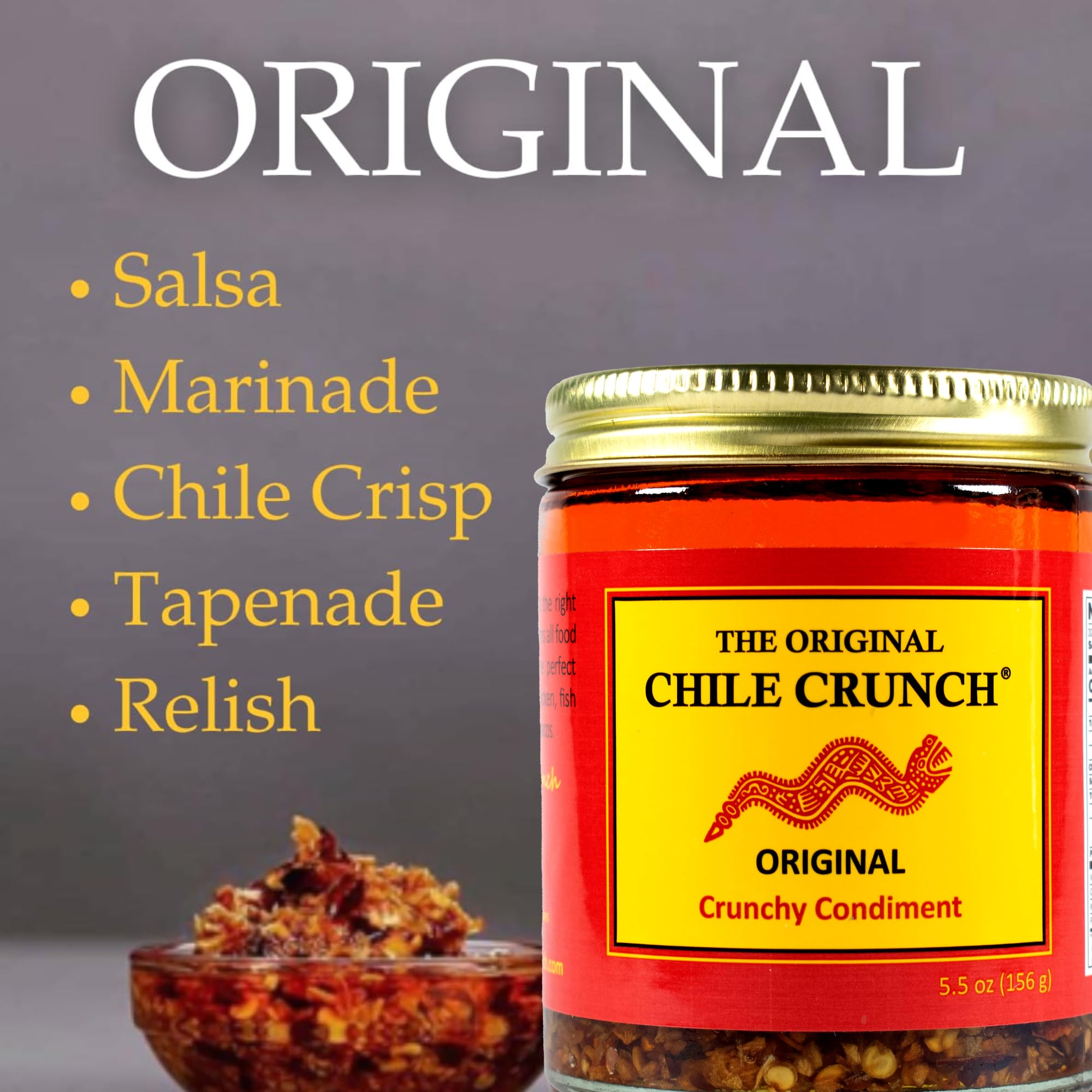 Chile Crunch gluten-free vegan keto-friendly product highlighting versatile use.