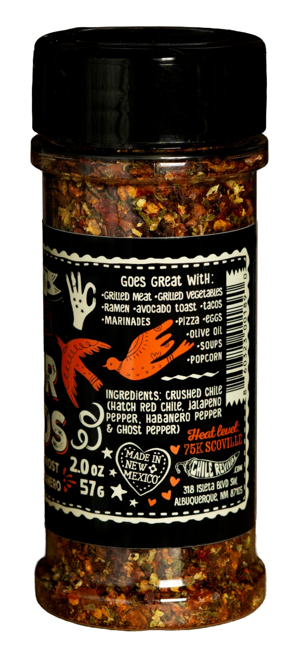 Chile Revival The Four Winds Habanero Flake dusting boosts vibrant heat and aroma.