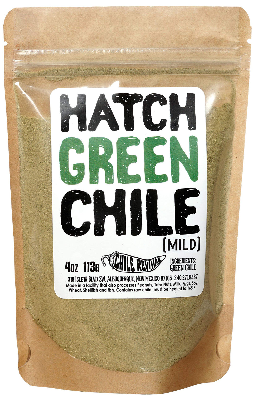 Chile Revival Hatch Green Chile Powder bottle showcases authentic New Mexico flavor for sauces.