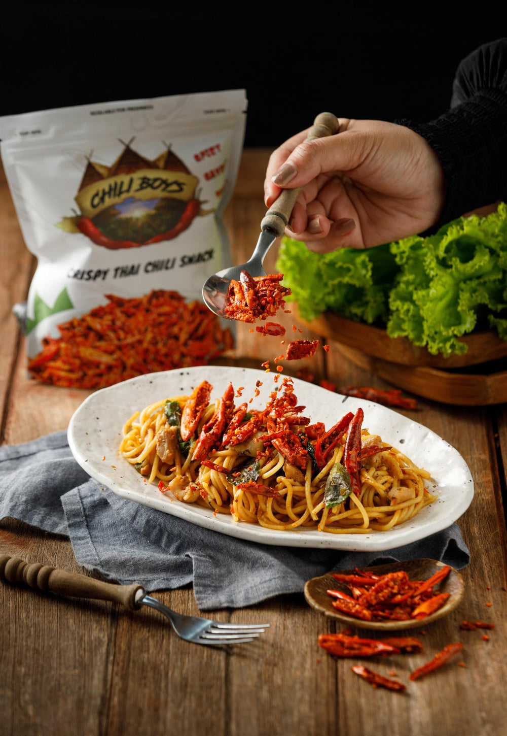 Chili Boys Spicy Crunchy Chili Crisps noodles topping.