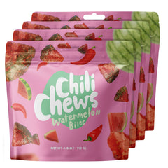 Chili Chews Watermelon Bites 4 Pack displayed as a gluten-free snack option.