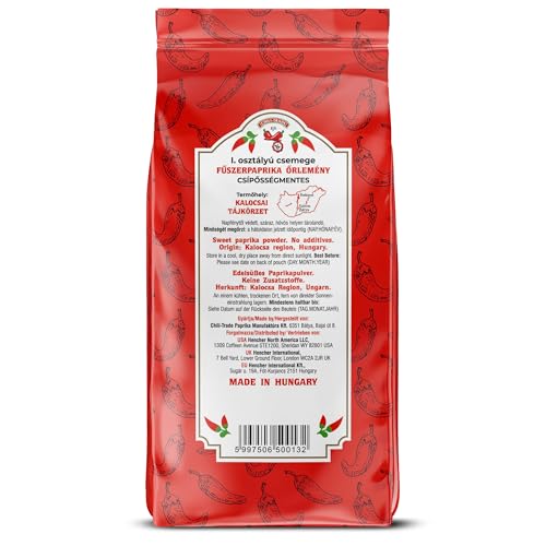 CHILI-TRADE Hungarian Sweet Paprika label highlights purity and gluten-free promise.