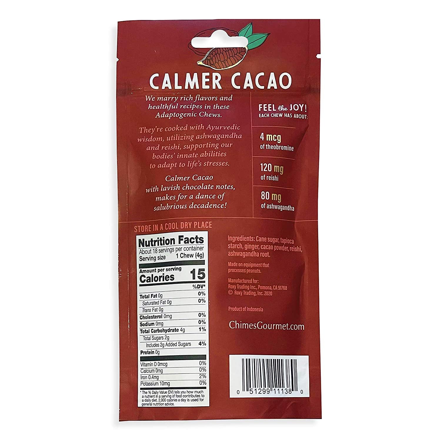 Chimes Calmer Cacao close-up texture reveals chewy zest and chocolate notes