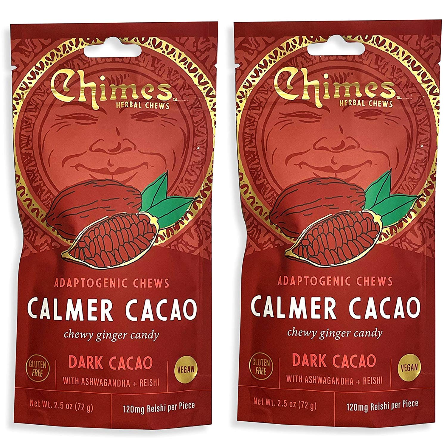 Chimes Calmer Cacao ginger chews front-pack image highlighting flavorful calm moments