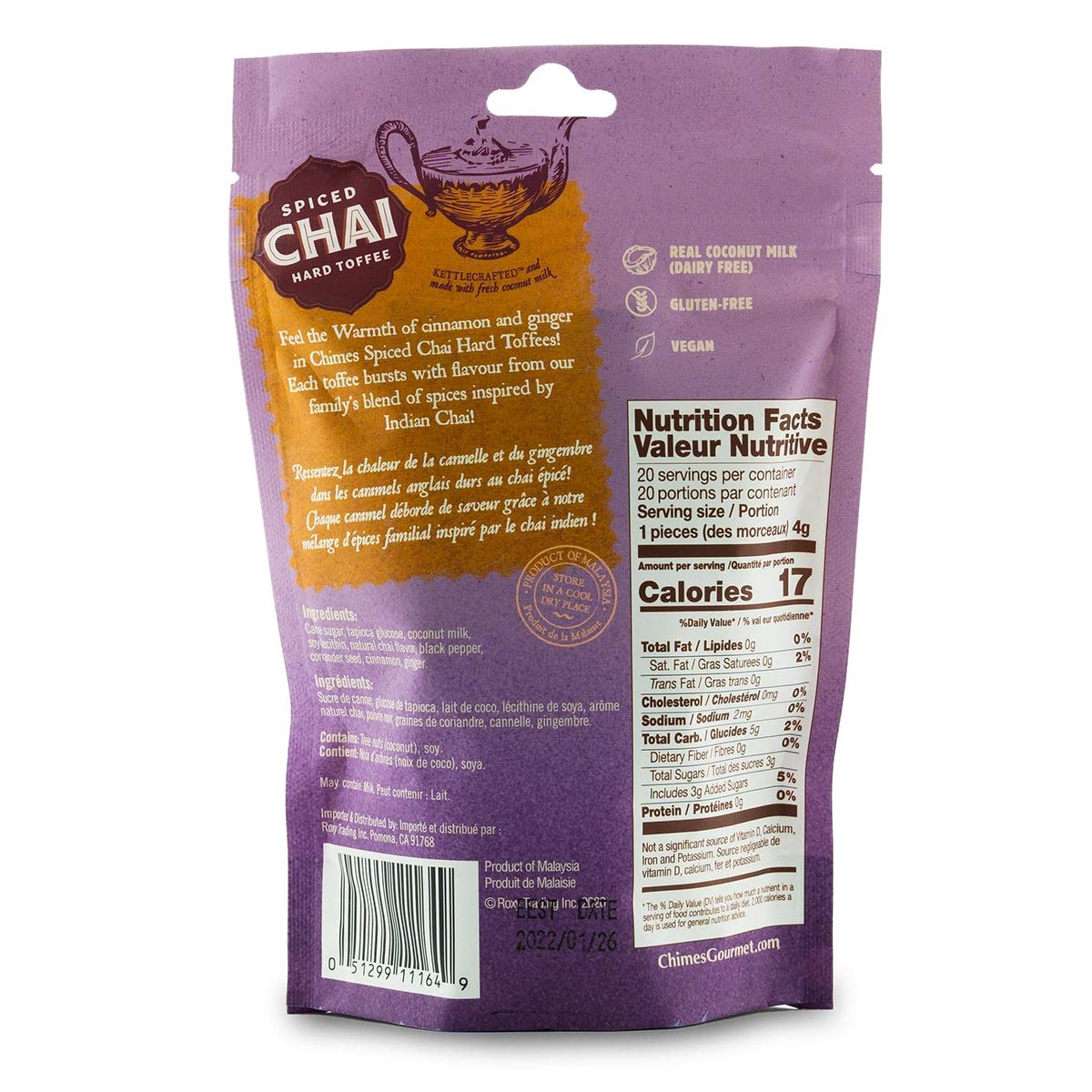 Chimes Coconut Milk Toffee closeup, creamy coconut notes in every bite