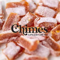 Gluten-free and vegan badge on Chimes packaging.