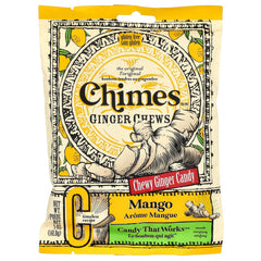 Chimes ginger mango chews pack view, convenient on-the-go candy for an energy lift