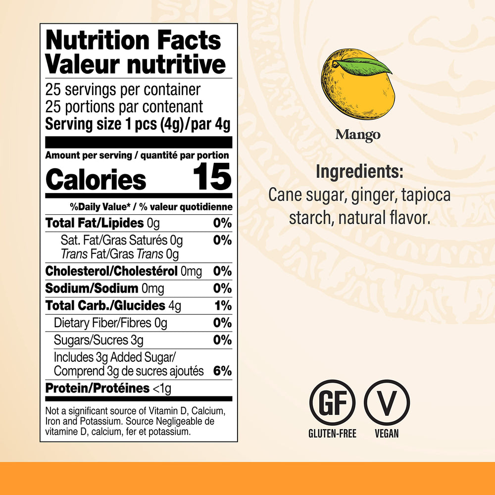 Chimes Mango Ginger Chews close-up highlighting chewy texture for on-the-go snacking