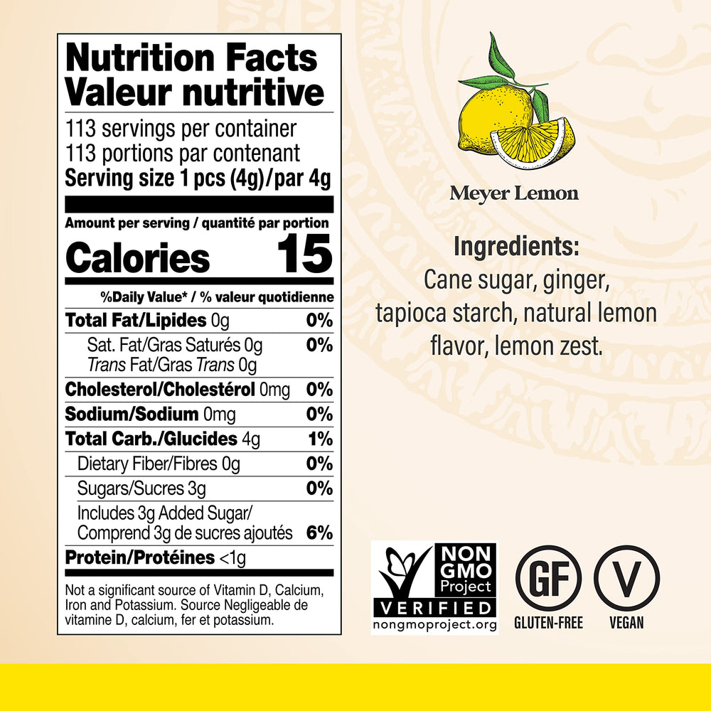 Closeup of ginger zest and Meyer lemon flavor in Chimes chews