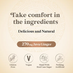 Chimes Meyer Lemon Ginger Chews ingredients label highlighting vegan, non-GMO, gluten-free