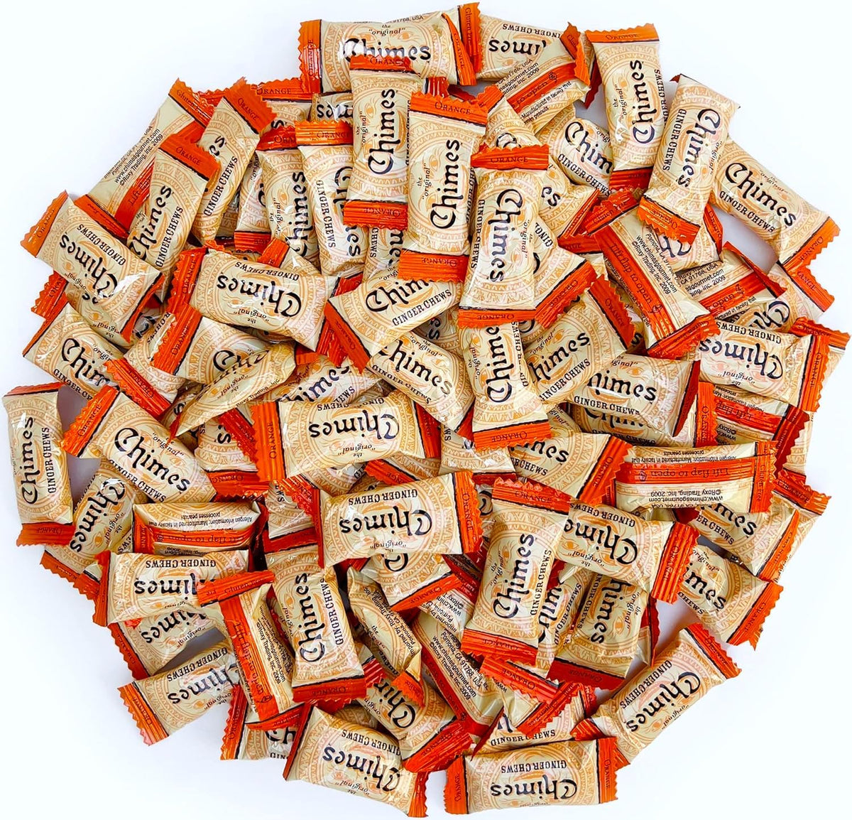 Chimes Orange Ginger Chews 1lb bag for on-the-go snacking.
