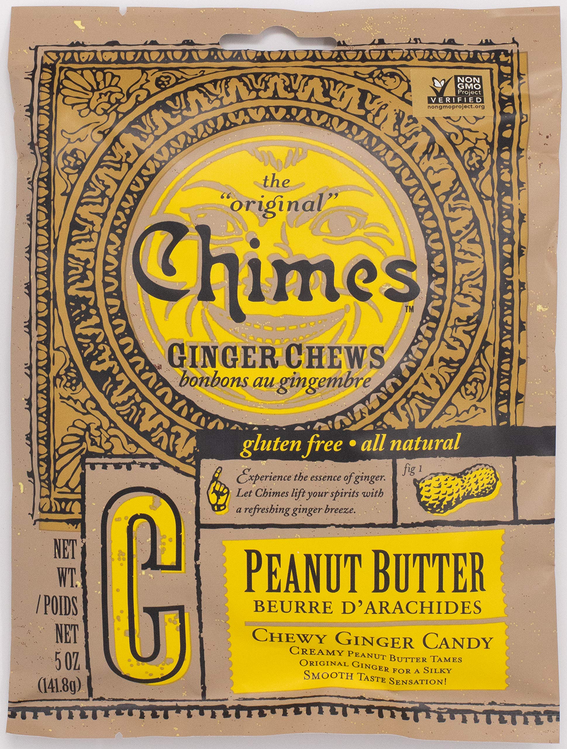 Chimes Peanut Butter Ginger Chews packaging shown for on-the-go snacking.