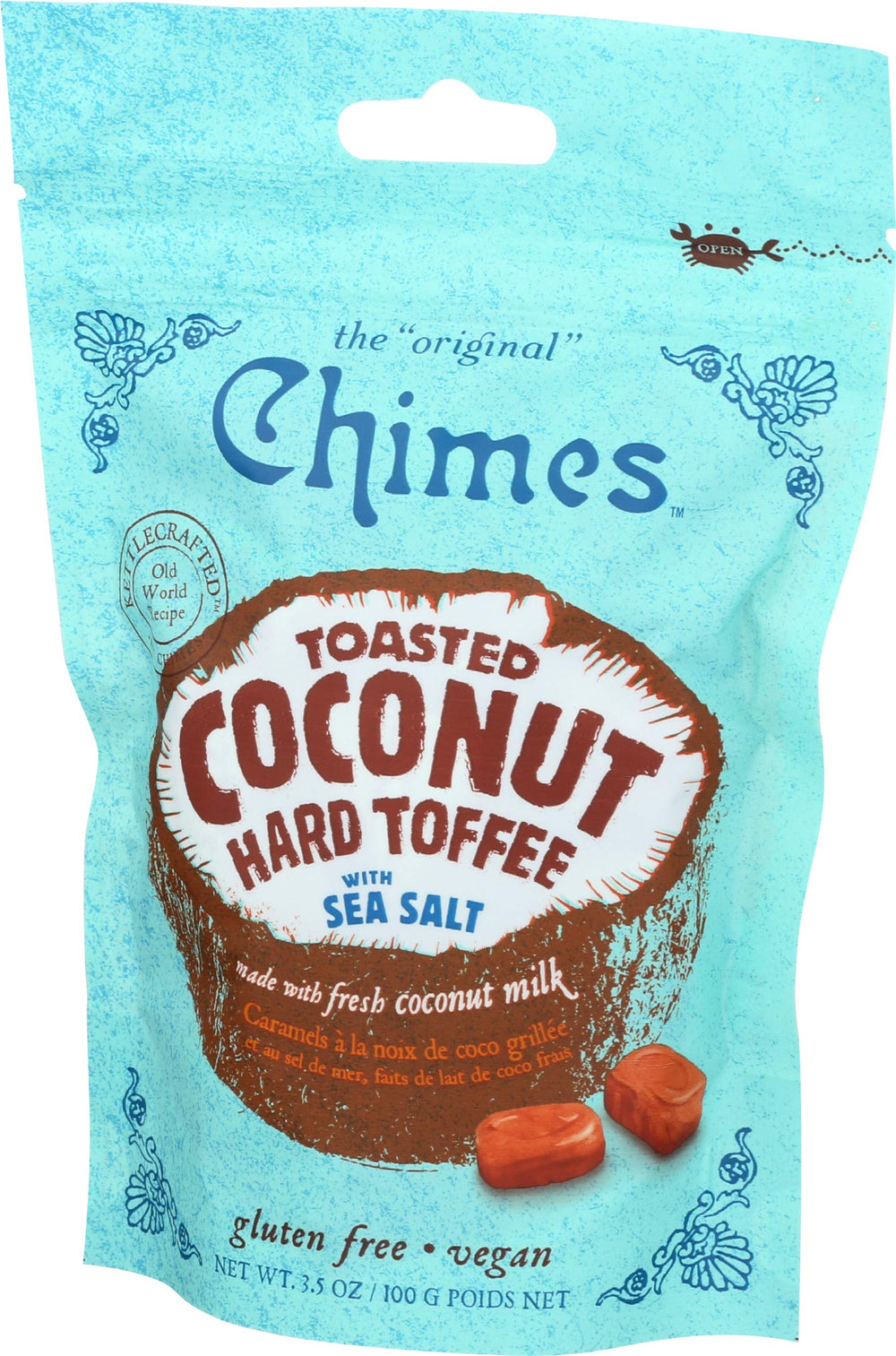 Chimes Toffee Hard Coconut Sea Salt in a kitchen scene suggesting pairings.