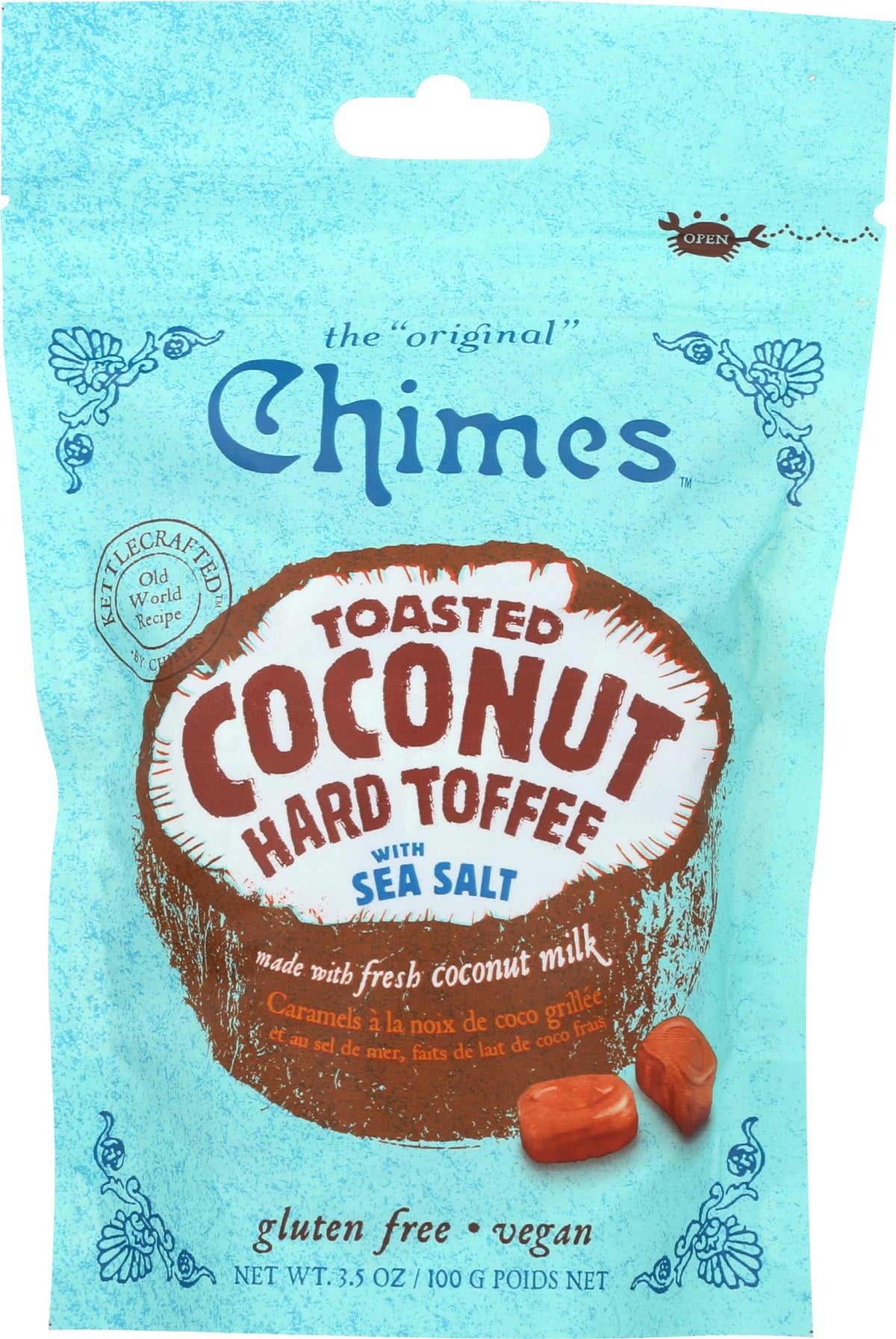 Chimes Toffee Hard Coconut Sea Salt packaging, ideal for gifting.