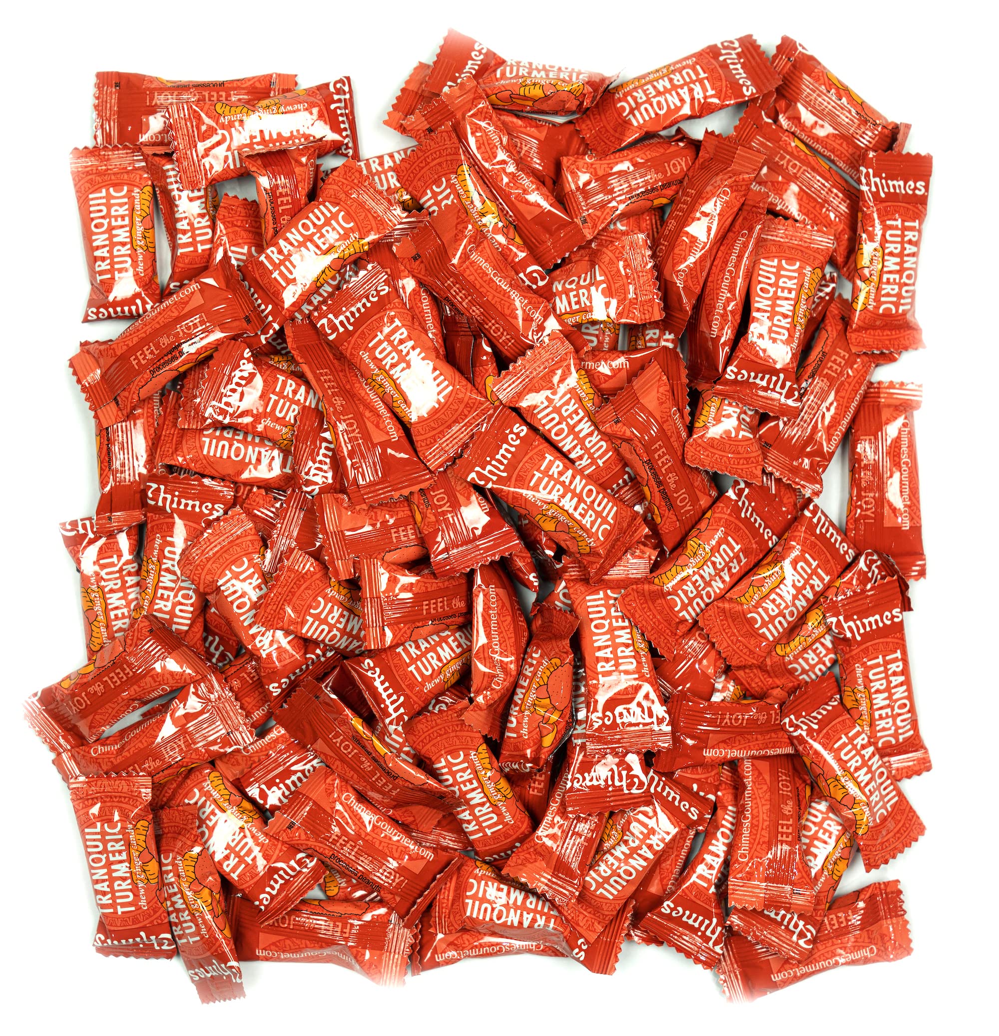 Chimes Tranquil Turmeric ginger chews bag front highlights calming flavor for daily balance
