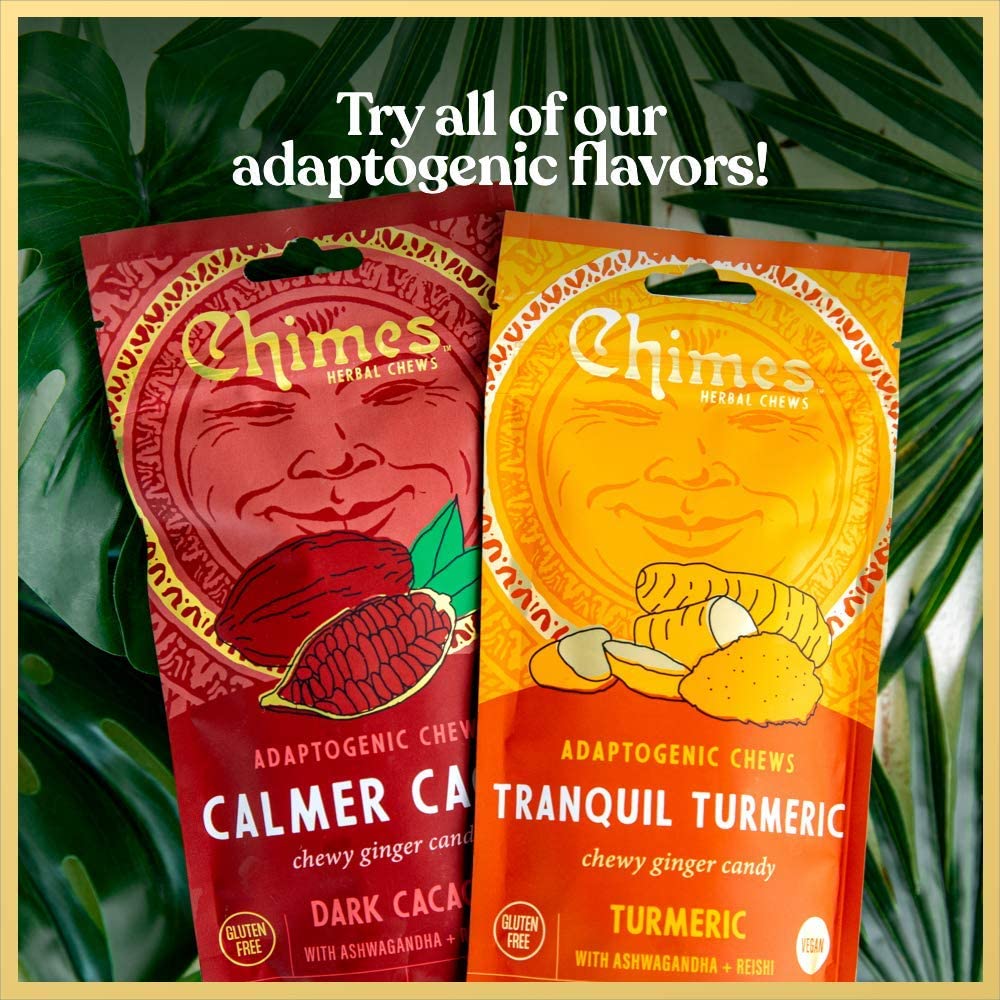 Chimes Tranquil Turmeric ginger chews texture closeup reveals chewy, satisfying bite