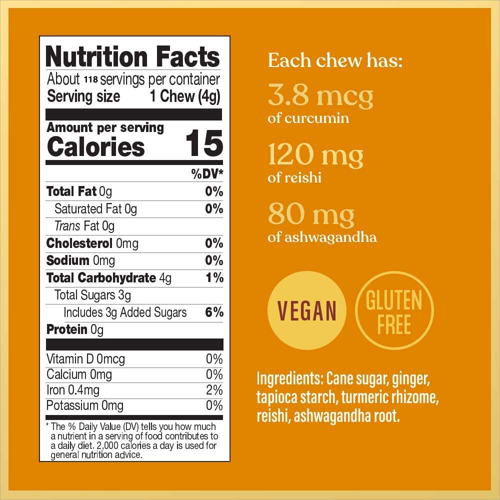 Chimes Tranquil Turmeric reishi mushroom detail signals traditional wellness ingredients