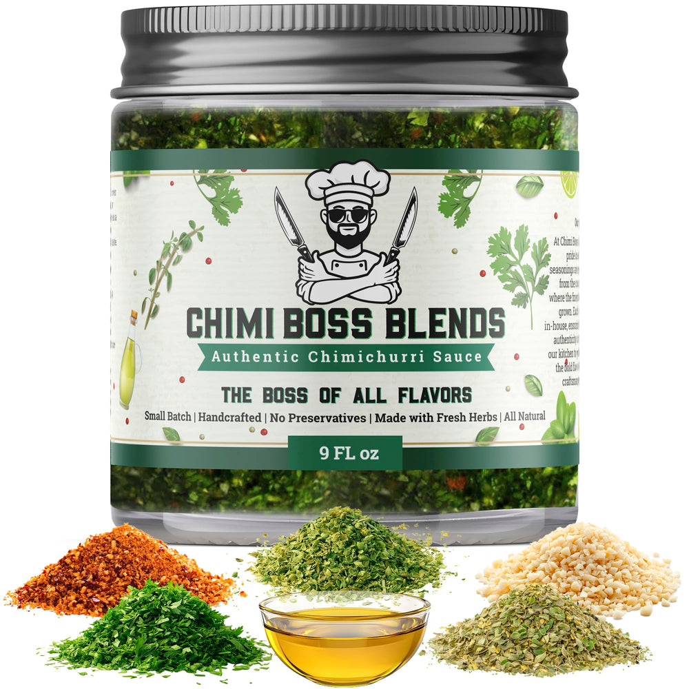 Chimi Boss Chimichurri Original bottle pouring for bold flavor