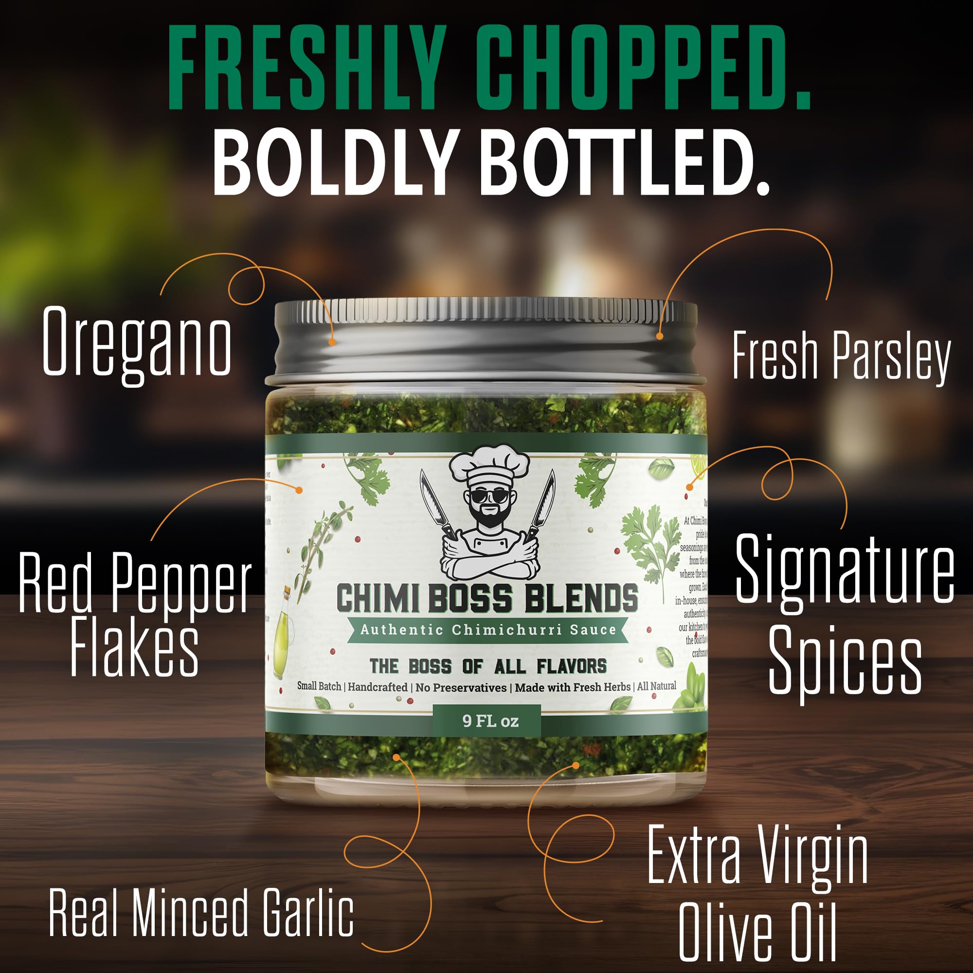 Chimi Boss Chimichurri Original fresh parsley closeup for brightness