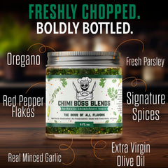 Chimi Boss Chimichurri Original fresh parsley closeup for brightness