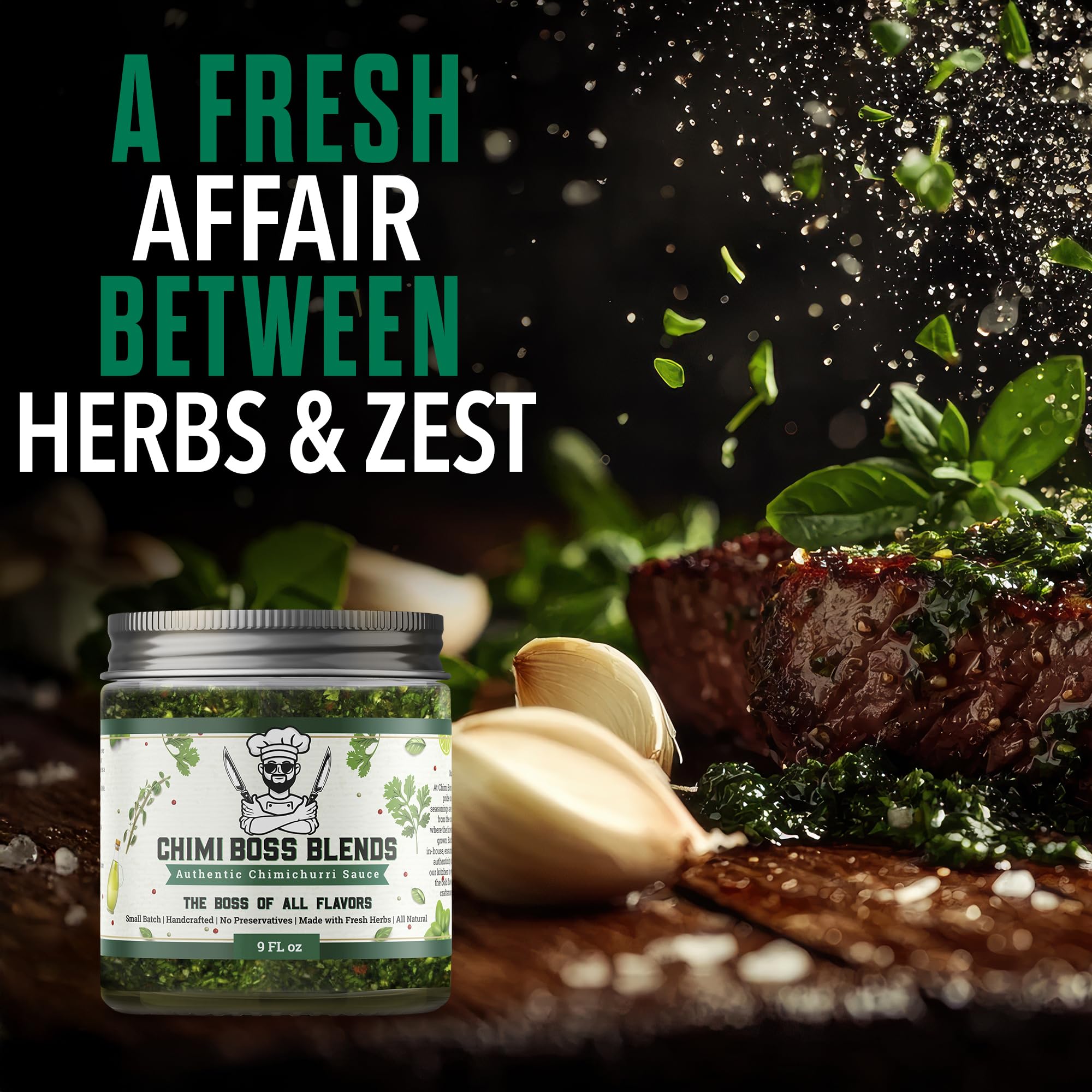 Chimi Boss Chimichurri Original grilled steak finish