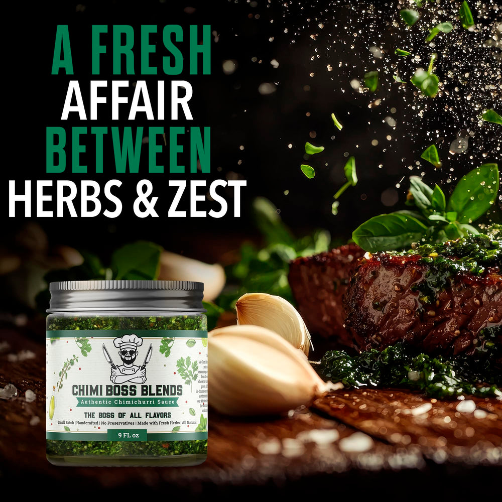 Chimi Boss Chimichurri Original grilled steak finish