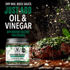 Chimi Boss Blends Chimichurri Original close-up of parsley, garlic, and chili flakes.