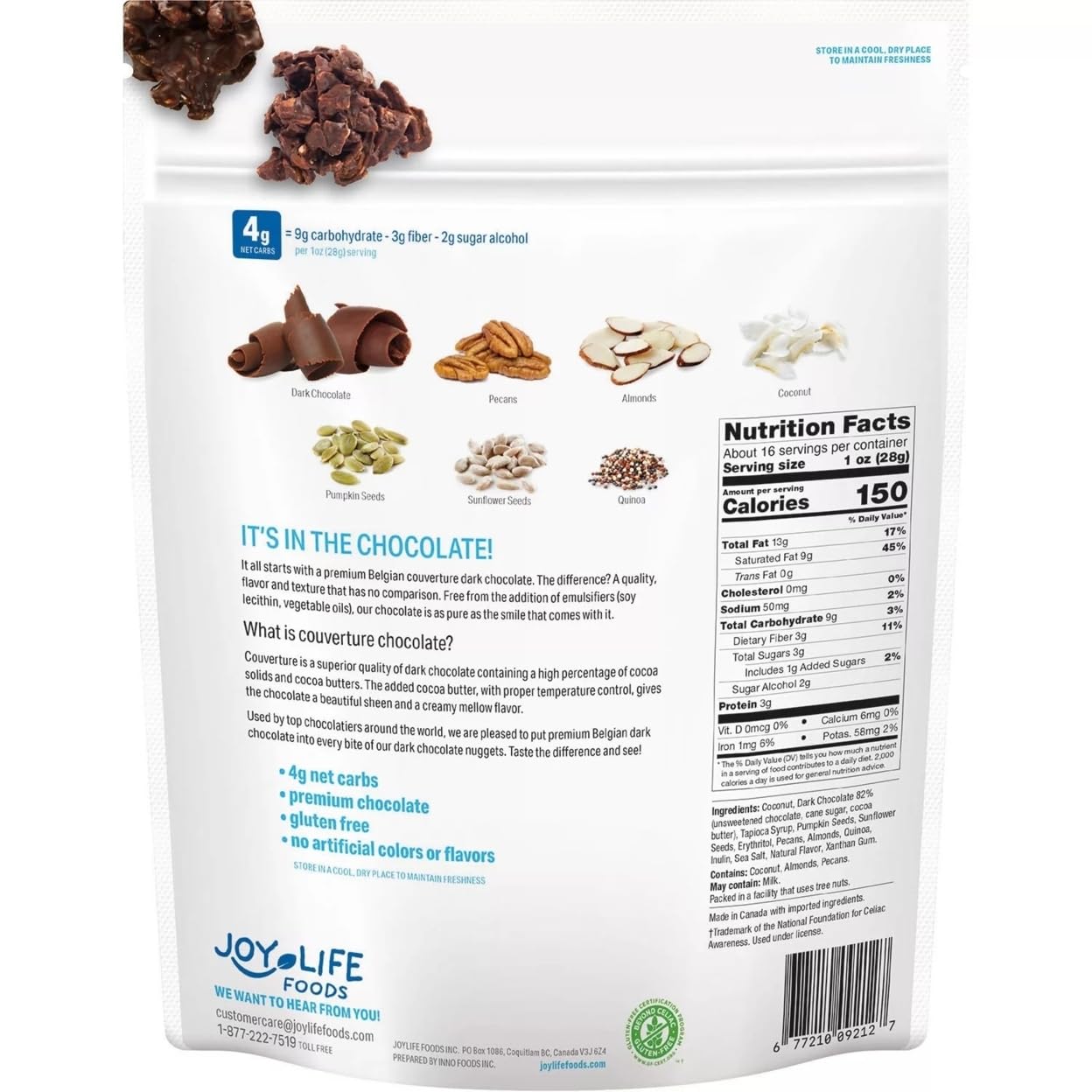 chimoo dark chocolate keto clusters served on yogurt or dessert for a crunchy topping.
