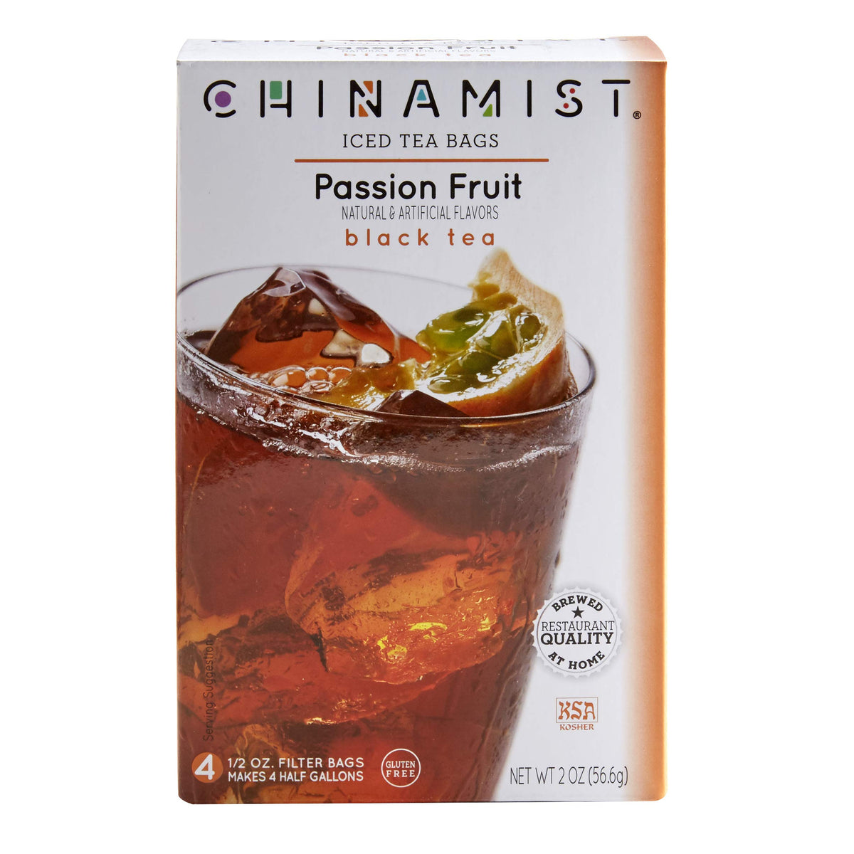 China Mist passion fruit black tea bags—premium flavor for refreshing iced tea at home.