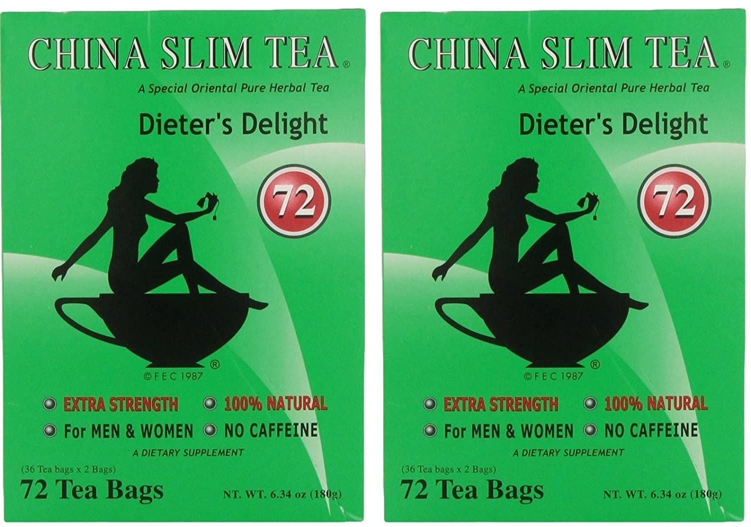 China Slim Tea Dieter Tea Delight front pack showing twin-pack value for daily use