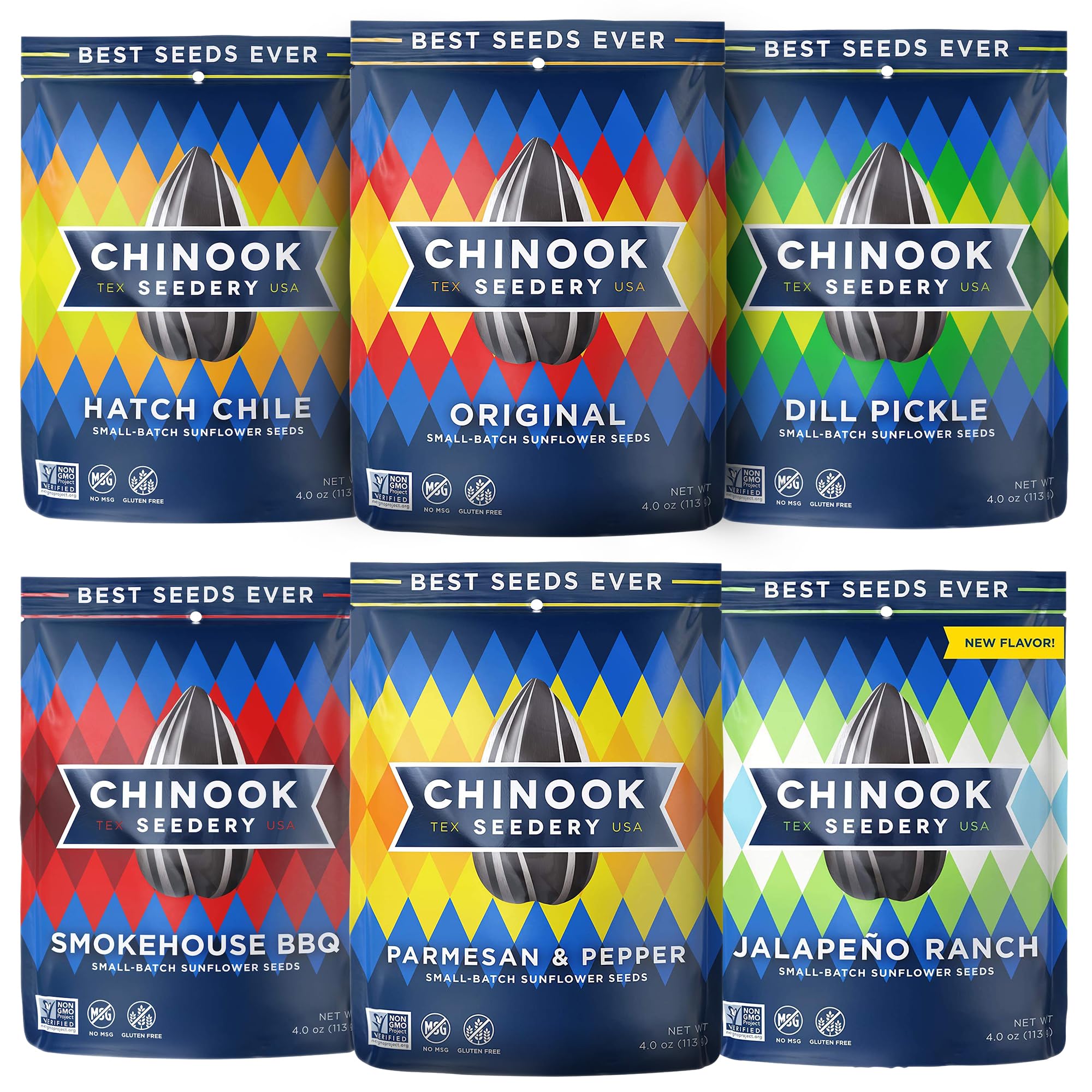 Chinook Seedery six-flavor variety pack front view for on-the-go snacking