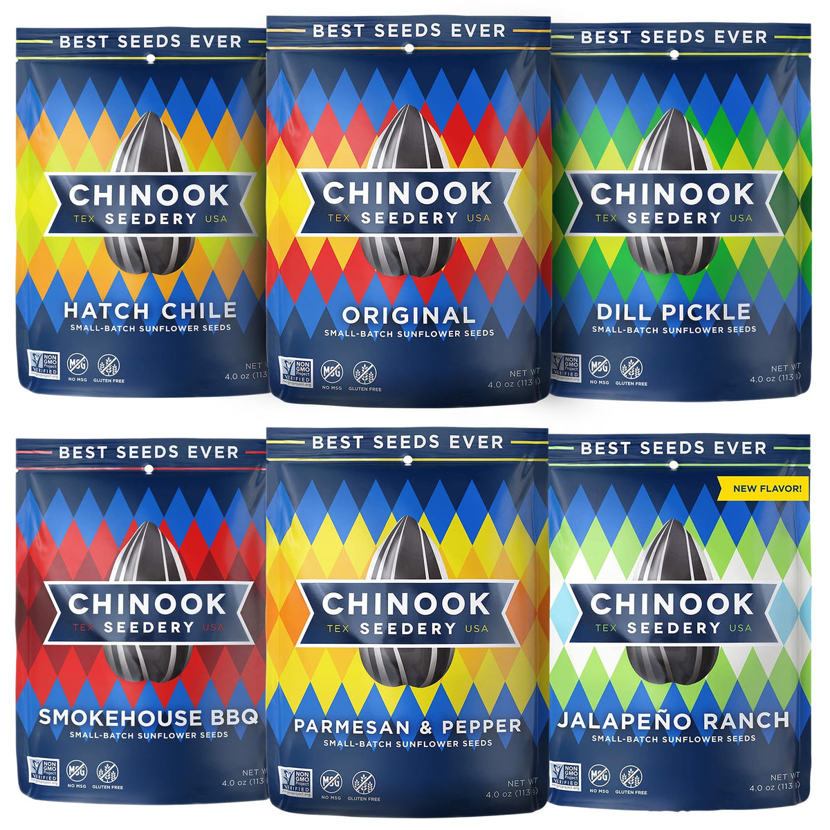 Chinook Seedery six-flavor variety pack front view for on-the-go snacking