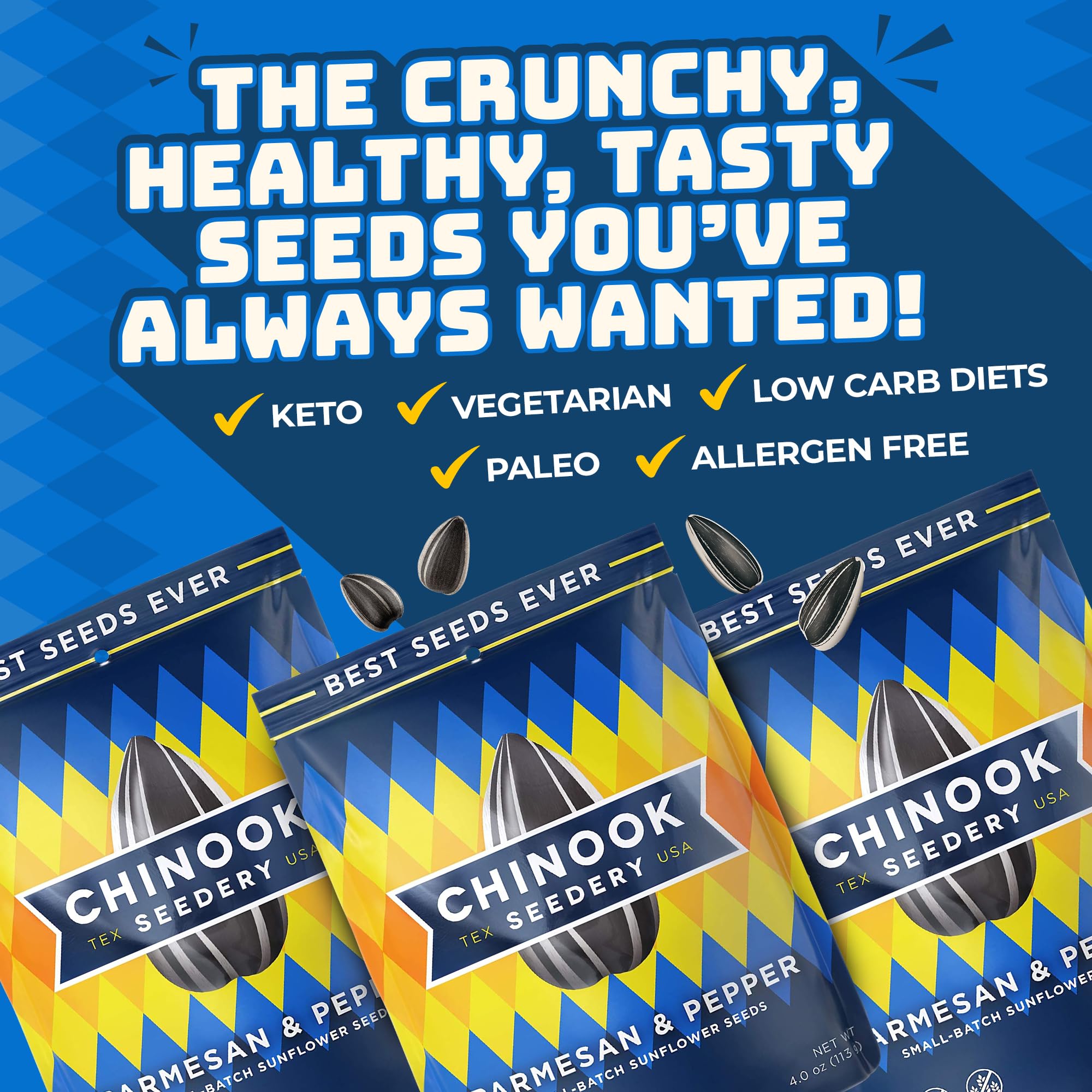 Chinook Seedery gluten-free, non-GMO seeds in convenient packaging.
