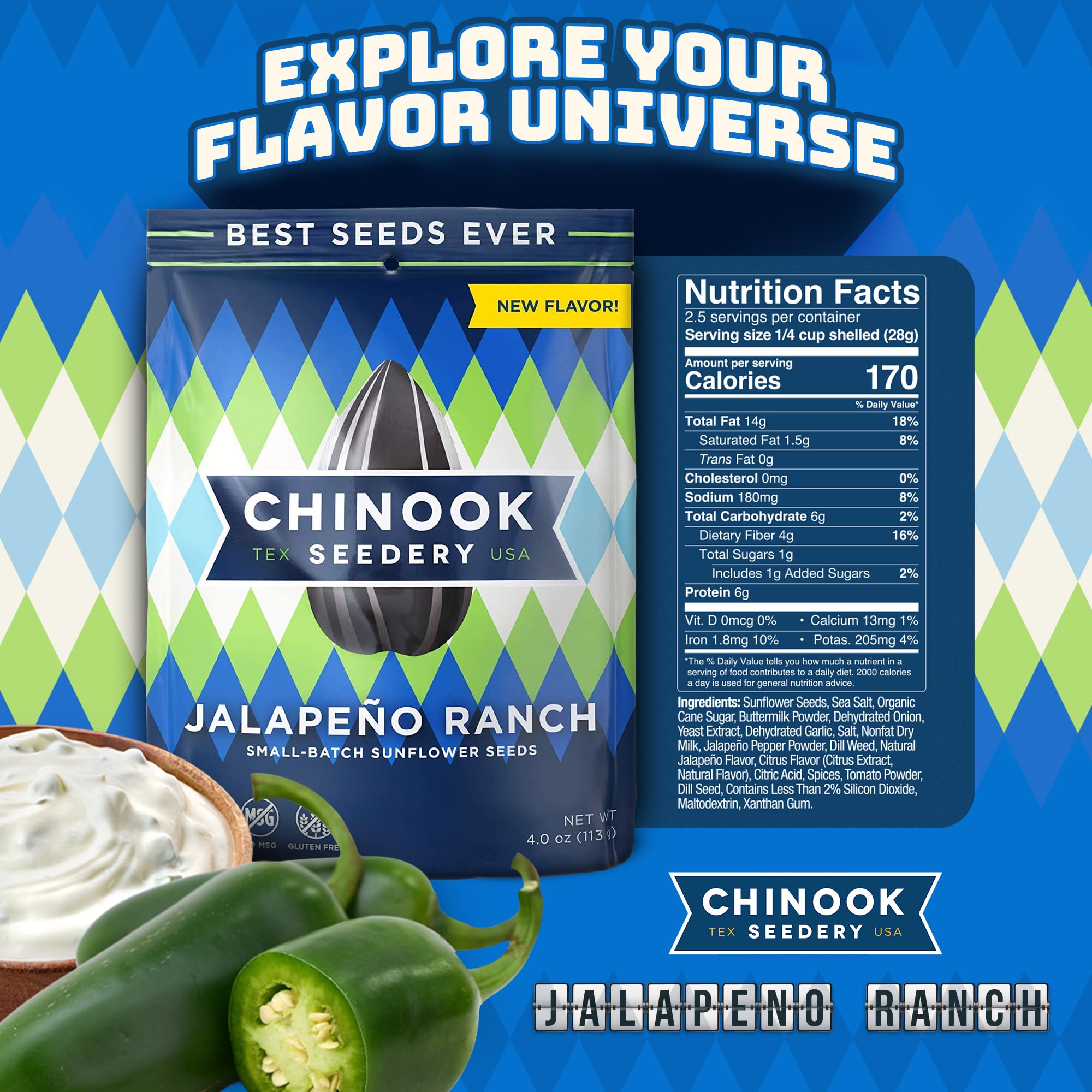 Chinook Seedery jalapeno ranch flavor seeds bag delivers bold taste for on-the-go snacking