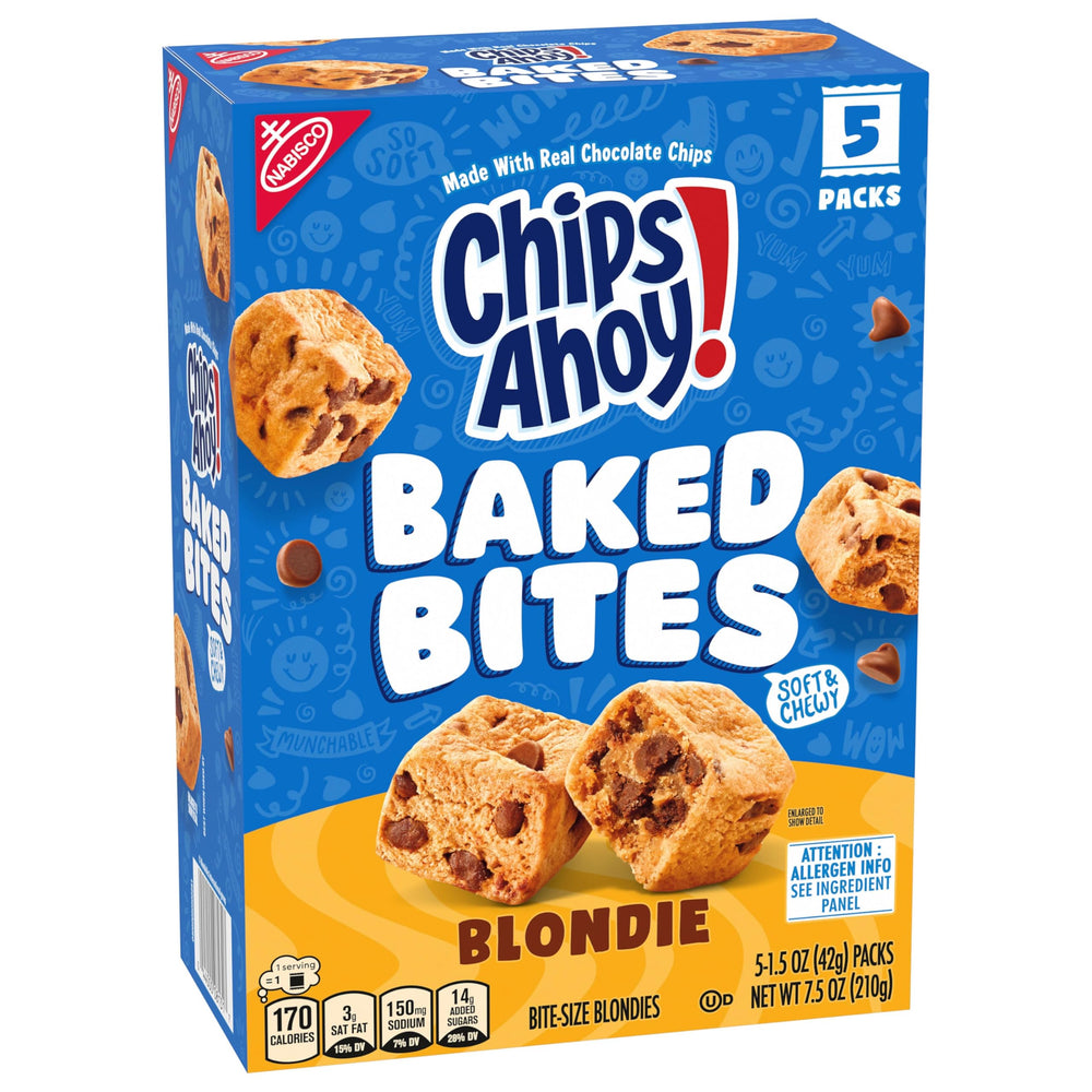 CHIPS AHOY! Baked Bites Blondie served with milk for a classic treat.