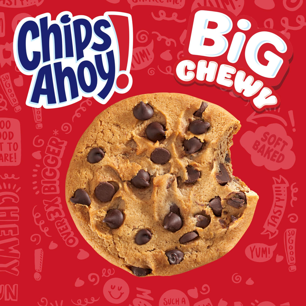 CHIPS AHOY! Big Chewy cookie next to a coffee mug on a desk