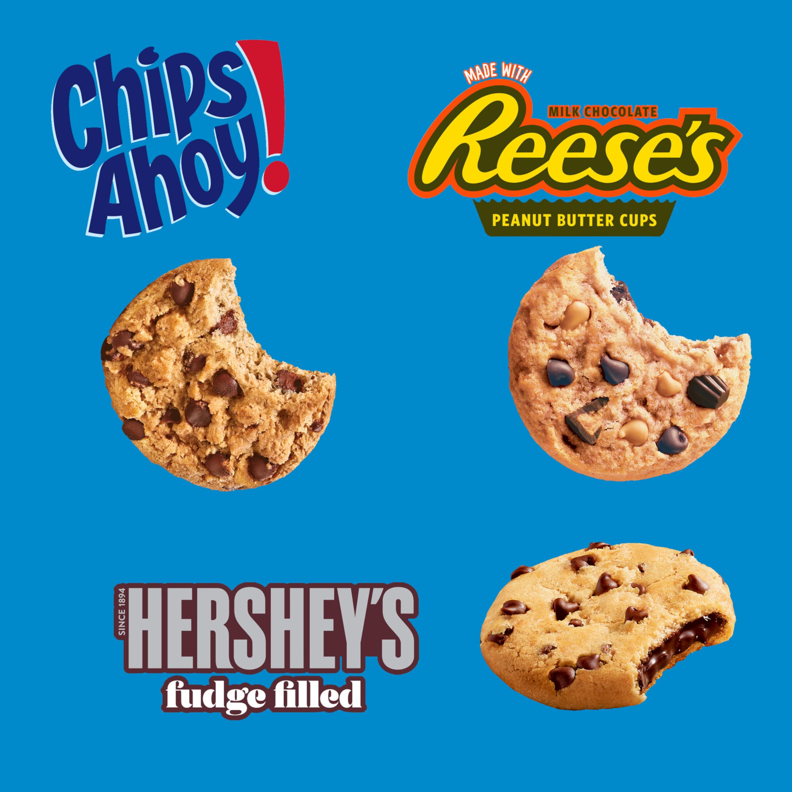 Chips Ahoy Chewy with Reese's close-up, chewy chocolate chip with peanut butter cup bite