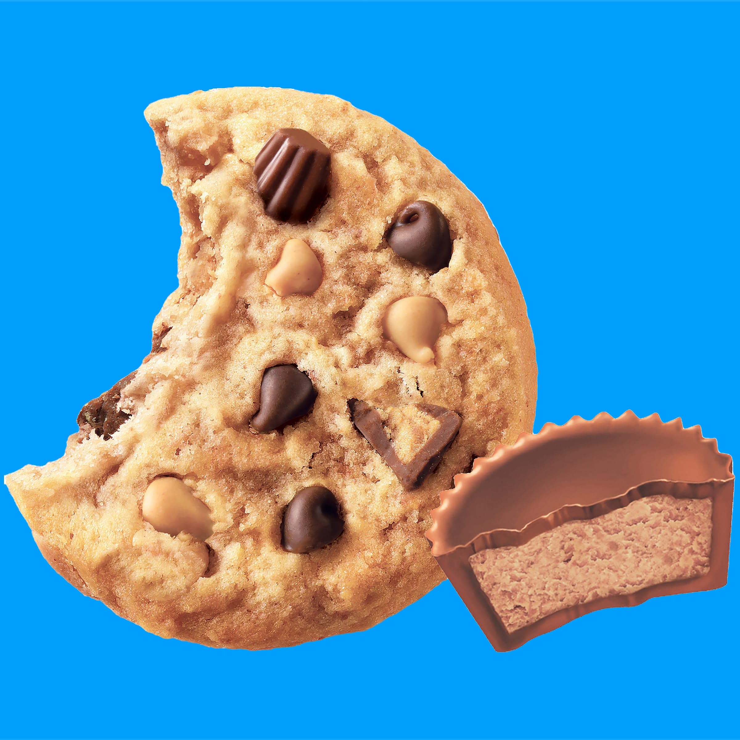 Chips Ahoy! Cookies showing Reese’s peanut butter cups pieces in the mix.