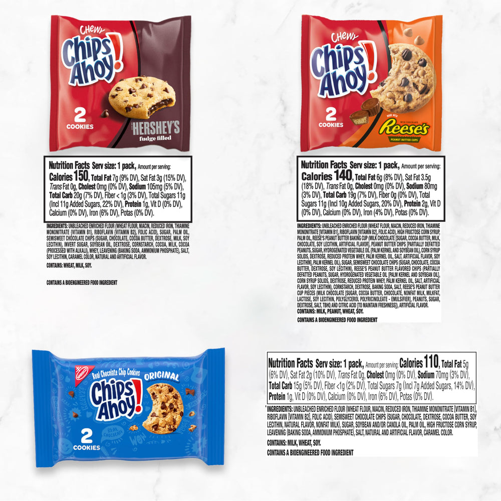 Chips Ahoy variety pack Chewy Reese's Cups cookies close view, great for gatherings or office treats