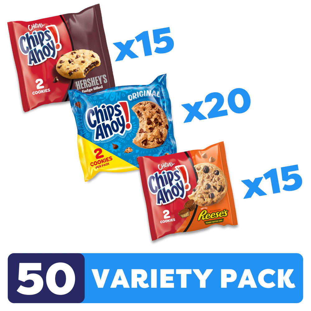 Chips Ahoy variety pack Hershey's Fudge Filled cookies close-up, soft center with fudgy richness